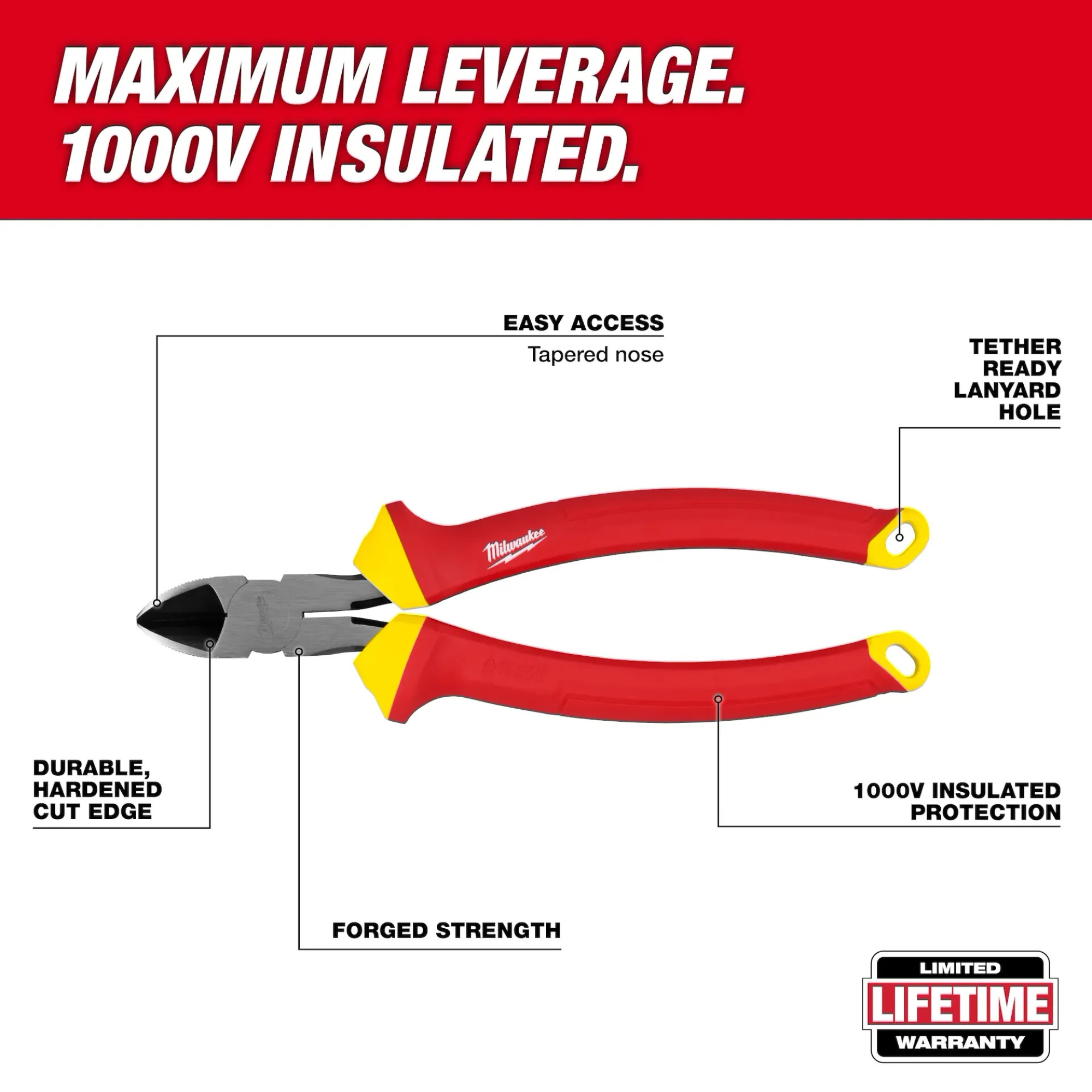 Milwaukee 1000V Insulated 8" Diagonal Cutting Pliers from GME Supply